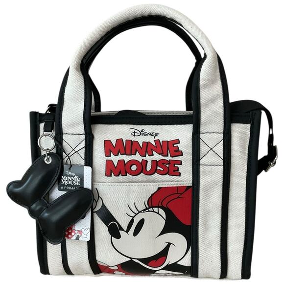 Disney X Primark Minnie Mouse Canvas Crossbody Tote Black Bow Accent NWT - Picture 1 of 12